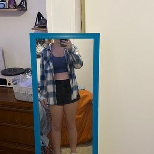 Blue, white, and yellow flannel